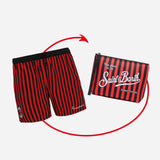 BUNDLE SWIM SHORTS WITH RED AND BLACK STRIPES + BLACK AND RED STRIPED POUCH MC2 SAINT BARTH X AC MILAN