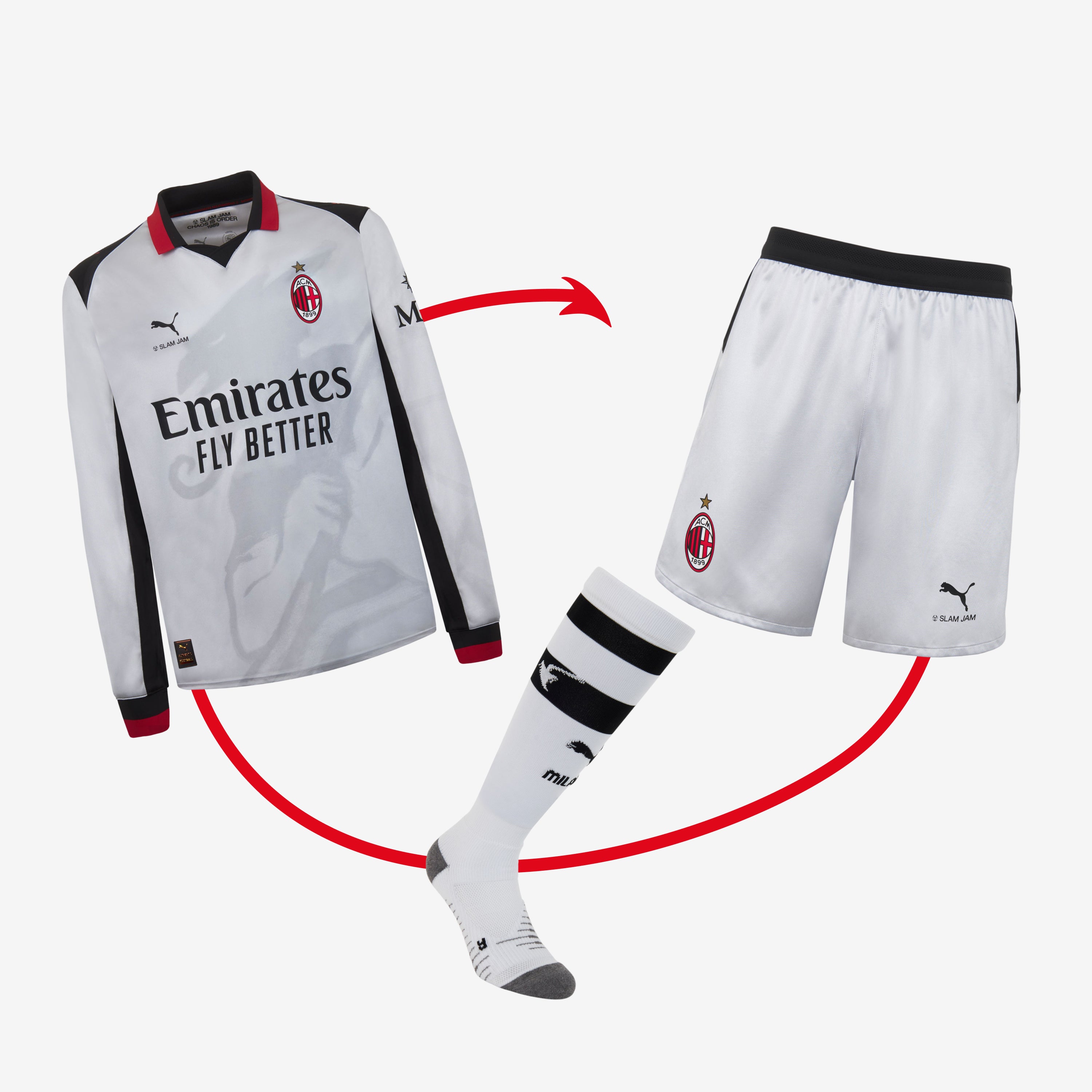 BUNDLE SILVER JERSEY + SHORTS + SOCKS PUMA X AC MILAN X SLAM JAM