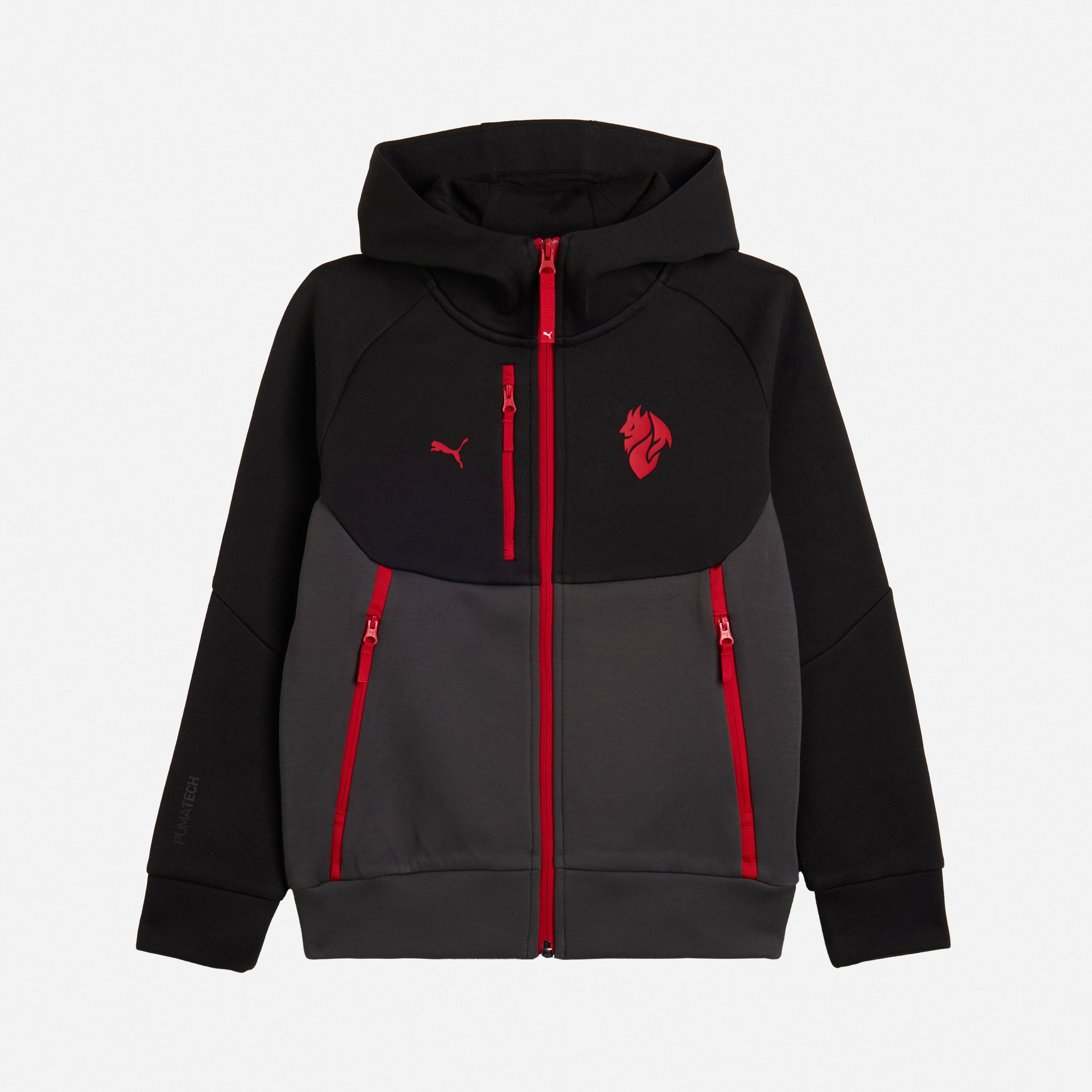 MILAN PUMATECH 2025/26 KIDS' BLACK JACKET WITH ZIPPER AND HOOD