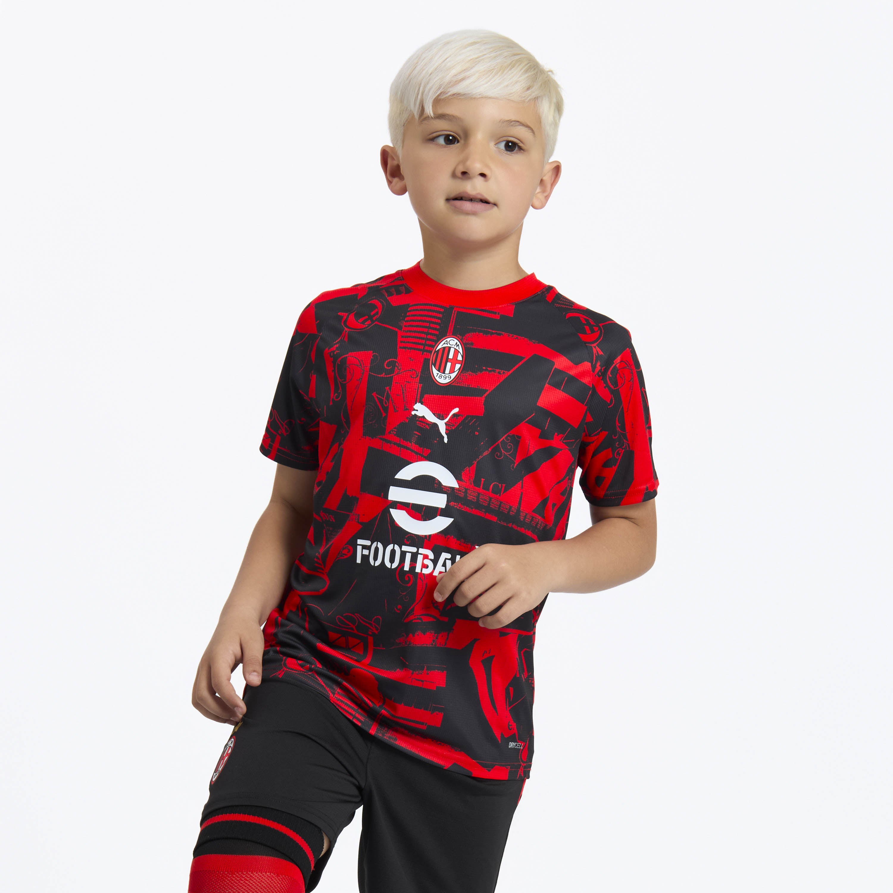 MILAN PREMATCH 2026/27 KIDS' RED AND BLACK T-SHIRT