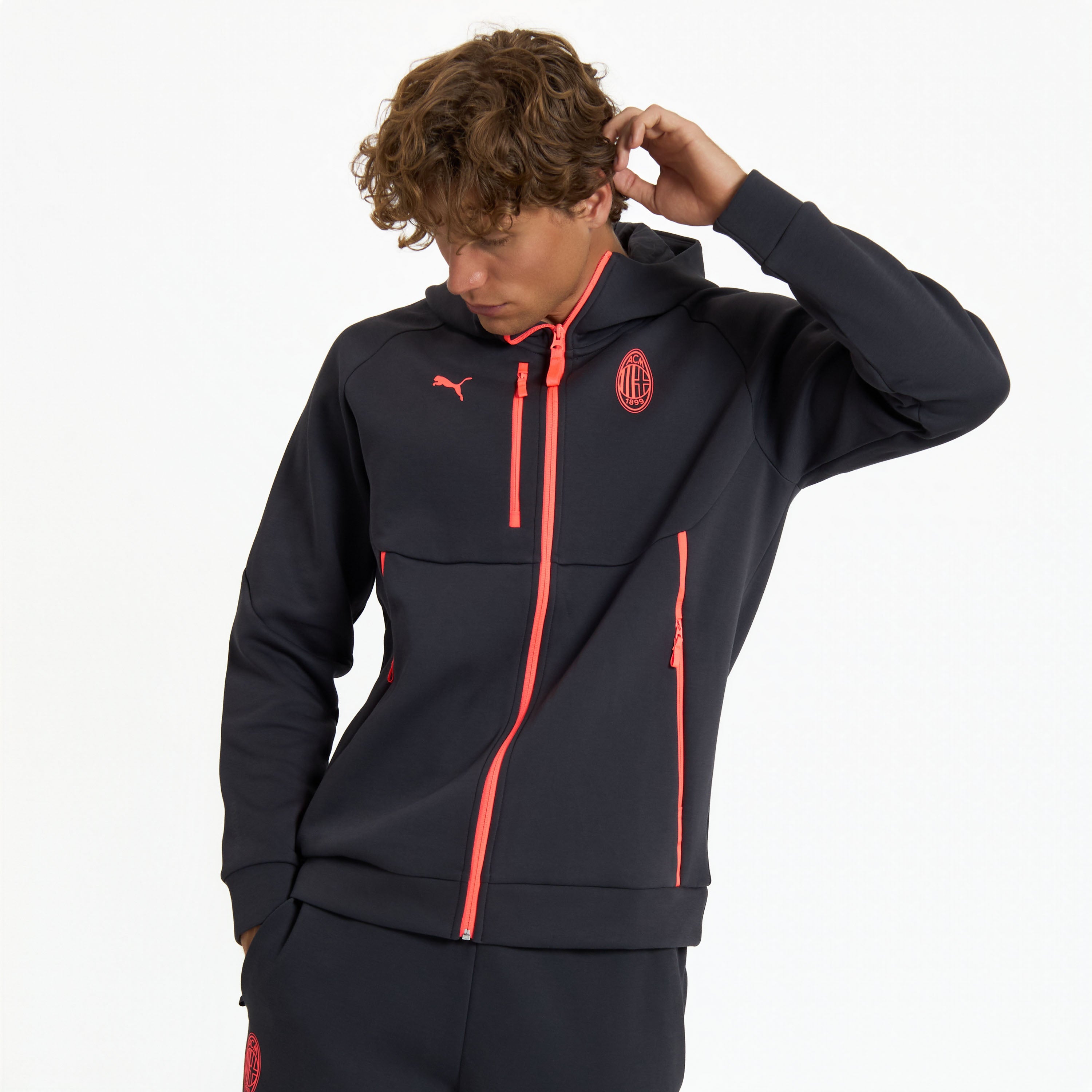 MILAN PUMATECH 2026/27 DARK GREY JACKET WITH ZIPPER AND HOOD