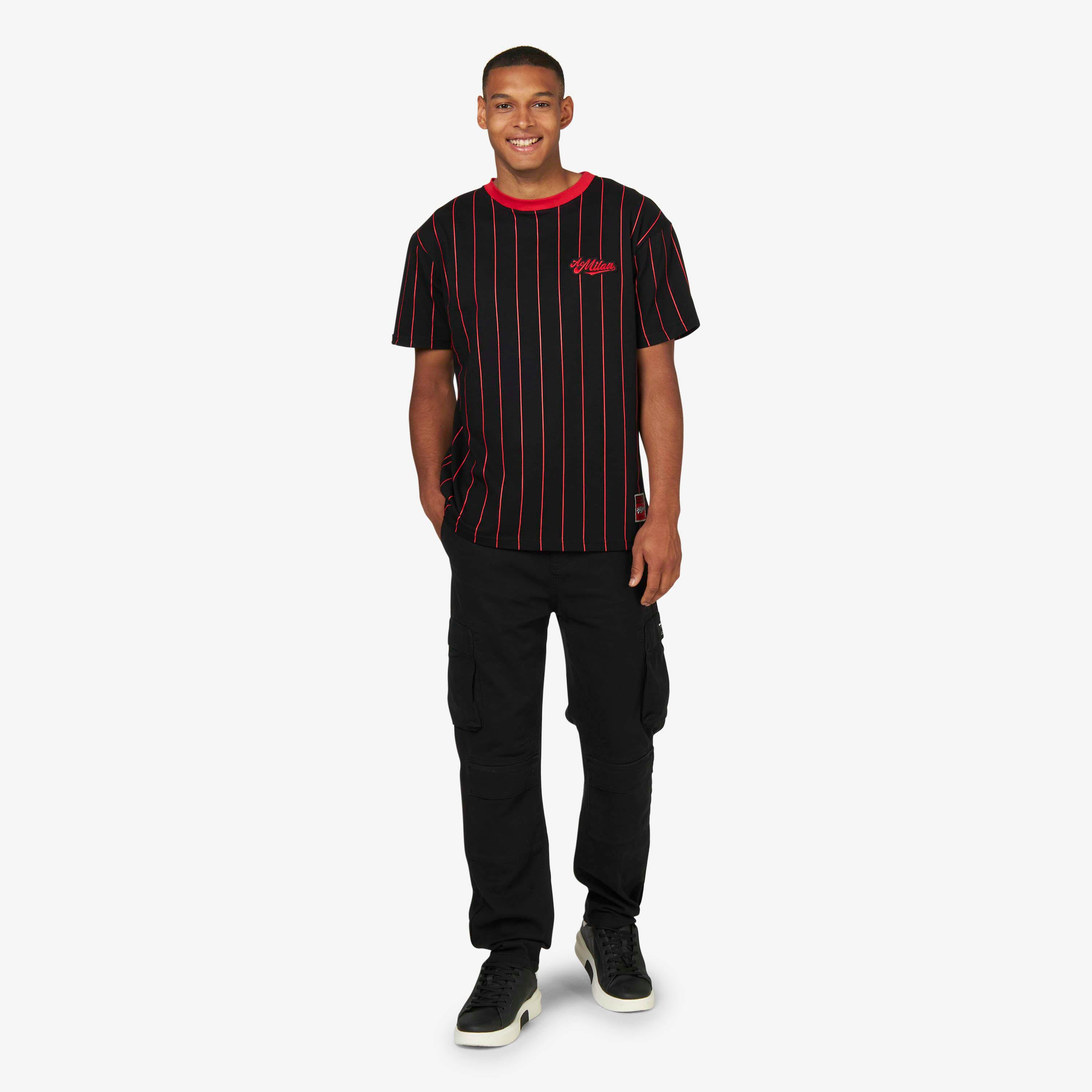 AC MILAN PIN STRIPE T-SHIRT URBAN COLLECTION BLACK