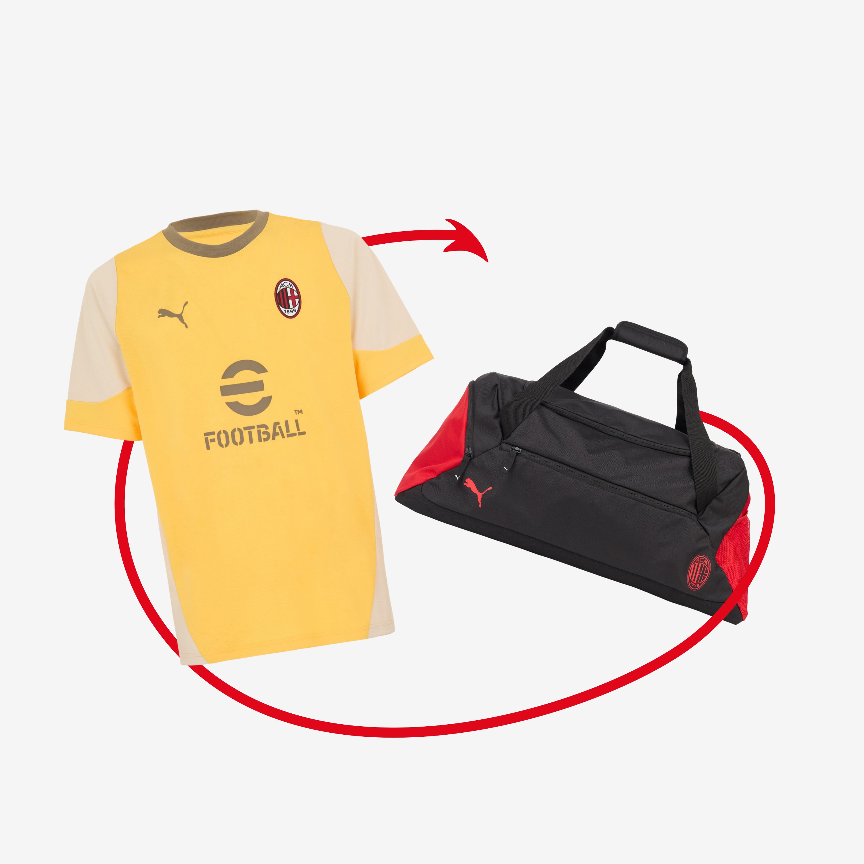 BUNDLE AC MILAN TRAINING 2025/26 YELLOW JERSEY + RED AND BLACK SPORTS BAG