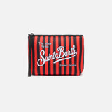 BUNDLE SWIM SHORTS WITH RED AND BLACK STRIPES + BLACK AND RED STRIPED POUCH MC2 SAINT BARTH X AC MILAN