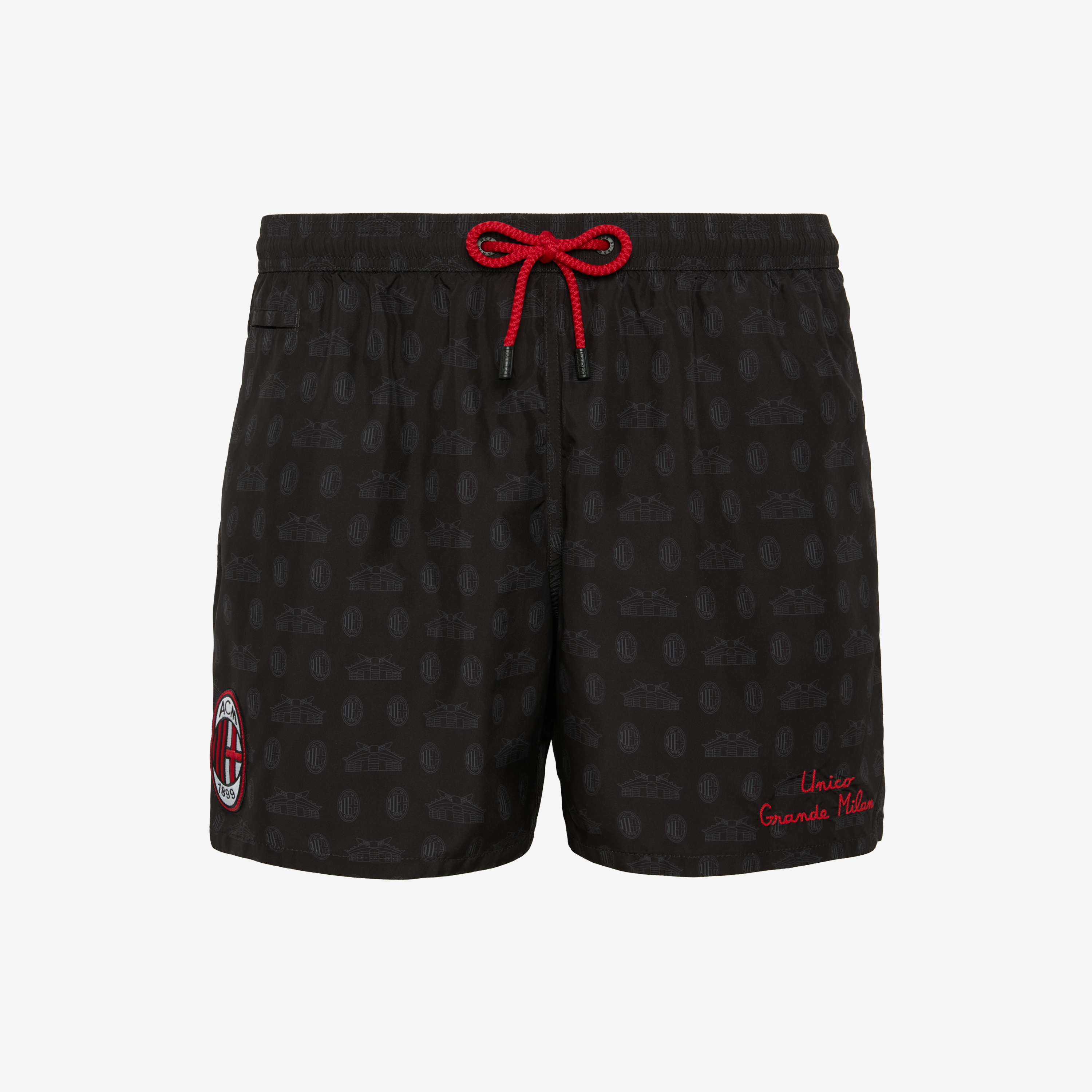 MC2 SAINT BARTH X AC MILAN SWIM SHORTS WITH LOGO AND STADIUM PATTERN