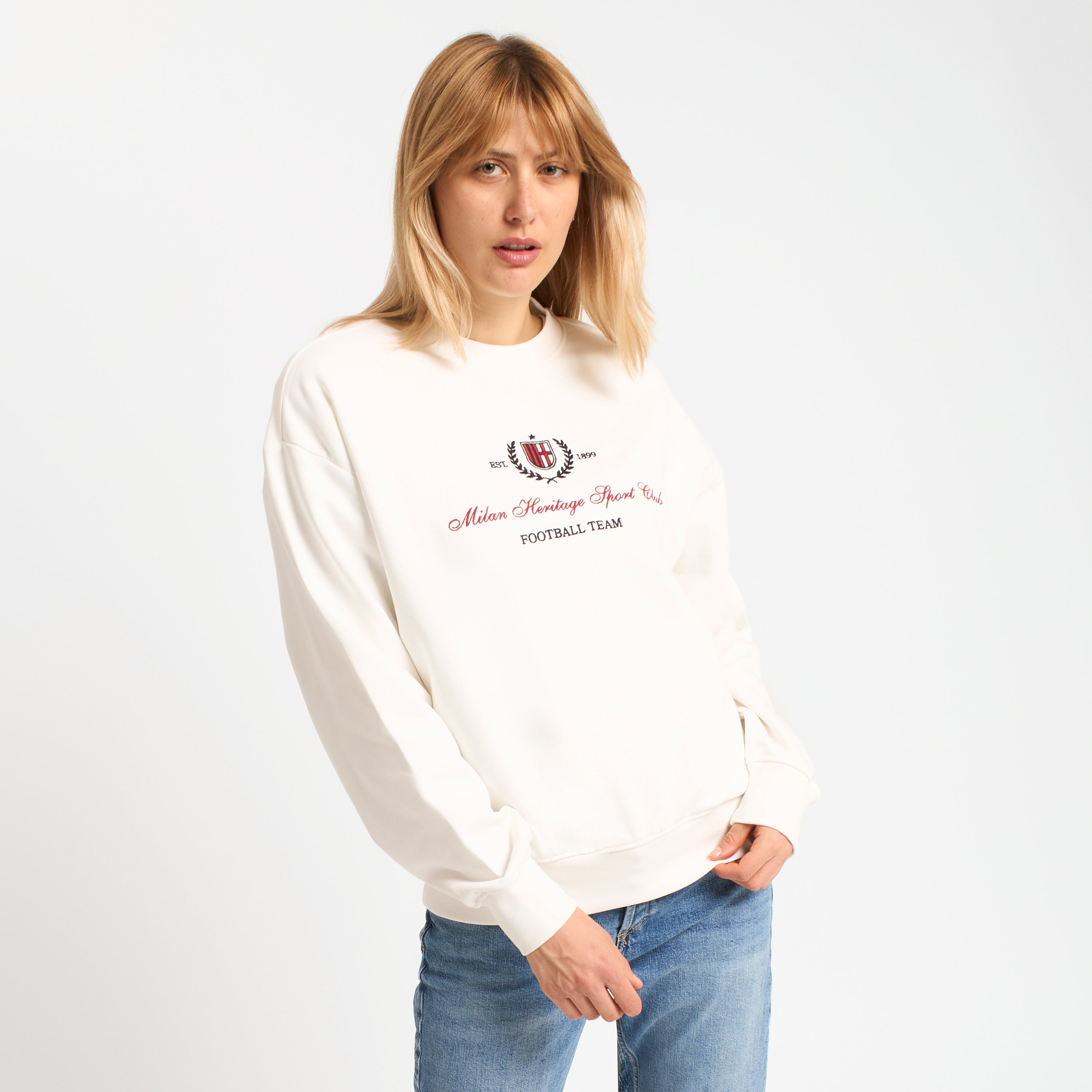 AC MILAN WOMEN'S WHITE SWEATSHIRT WITH EMBROIDERY