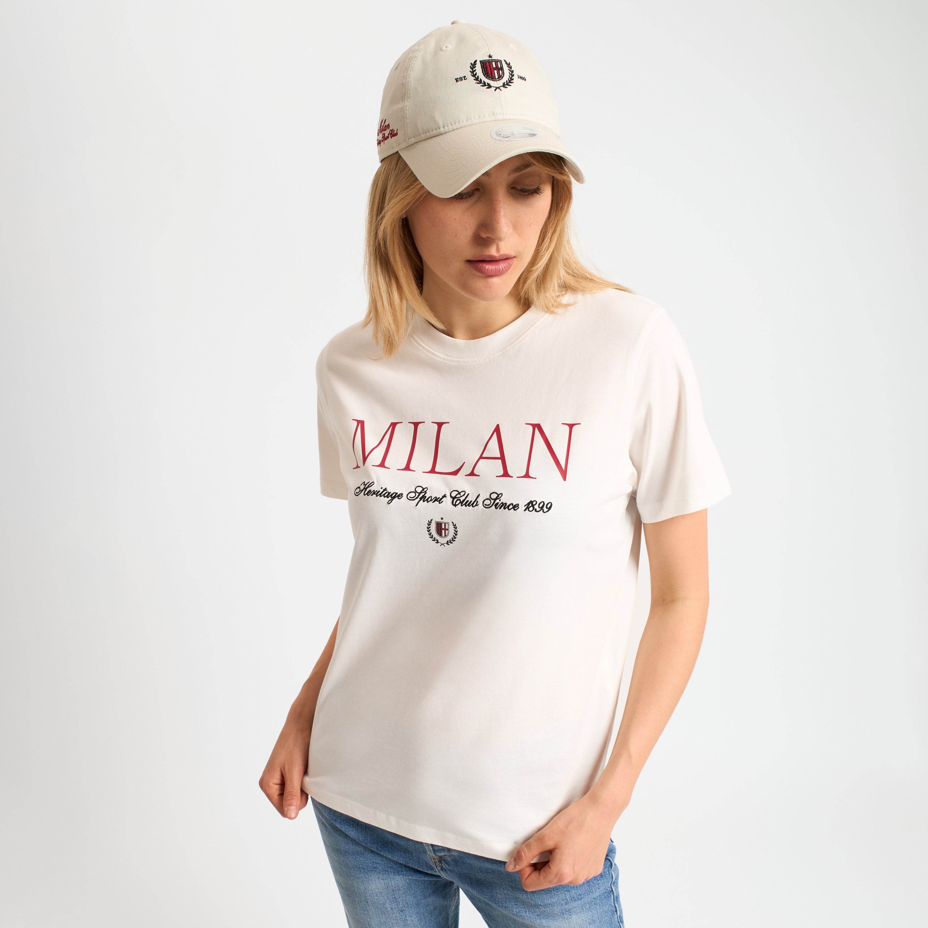 AC MILAN WOMEN'S WHITE T-SHIRT WITH EMBROIDERY