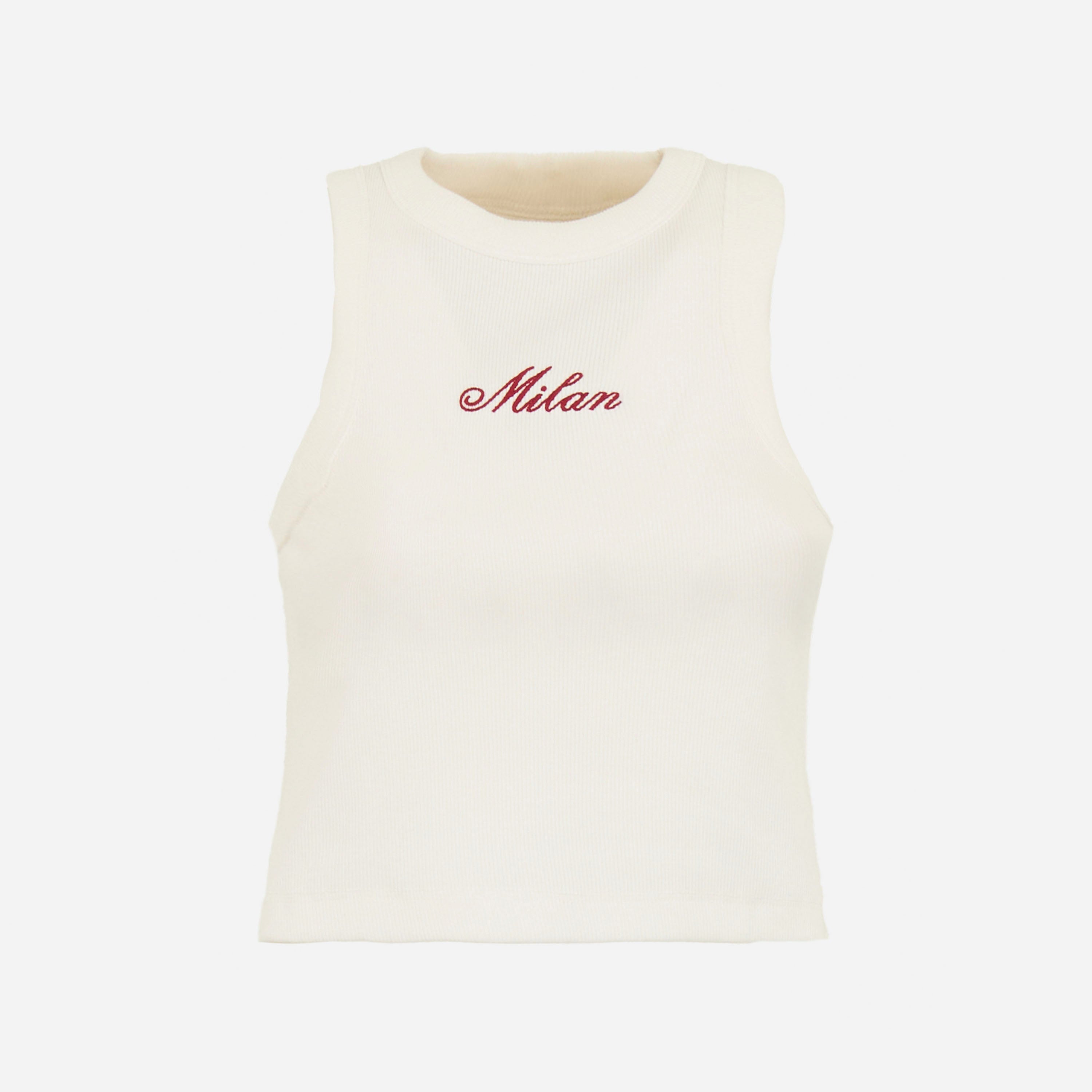 AC MILAN WOMEN'S WHITE CROP TOP WITH EMBROIDERY