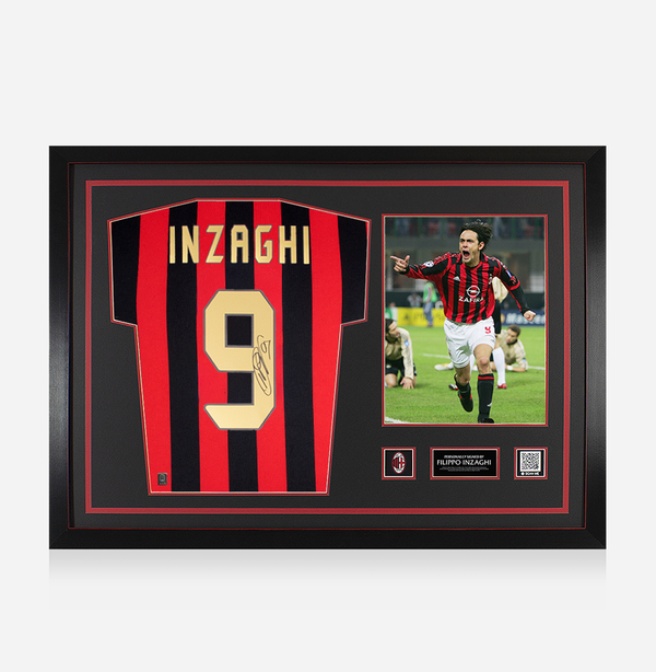 Inzaghi AC Milan Back Signed and Framed Home Shirt Gold