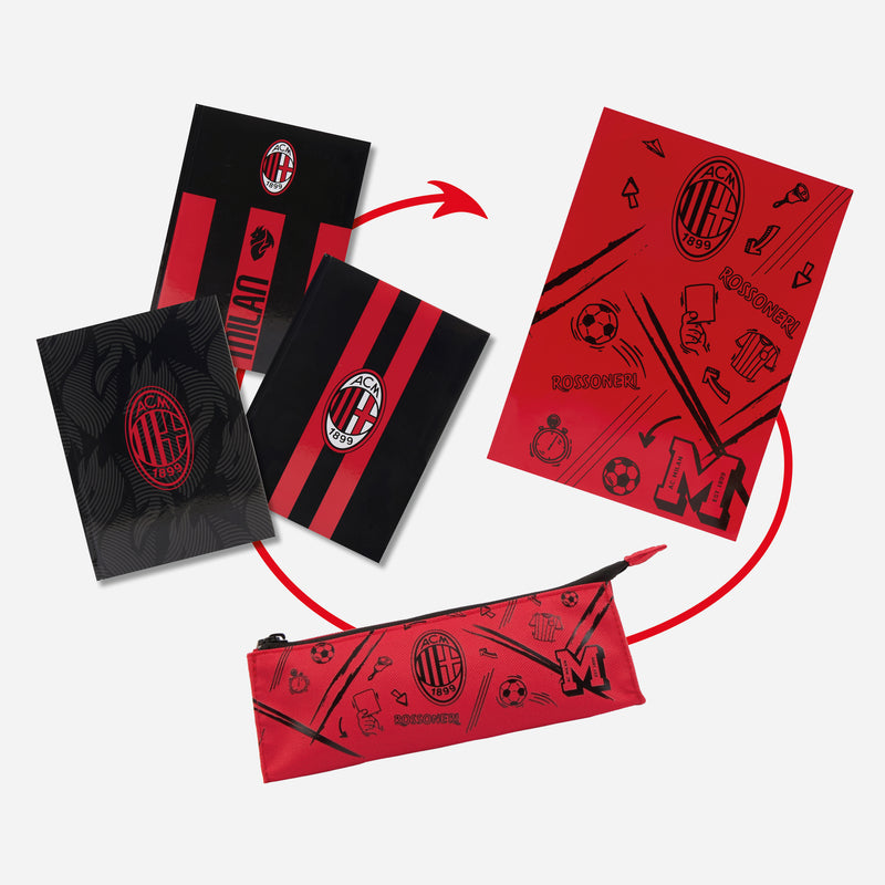 BUNDLE RING BINDER + NOTEBOOK SET OF 3 + PENCIL CASE AC MILAN