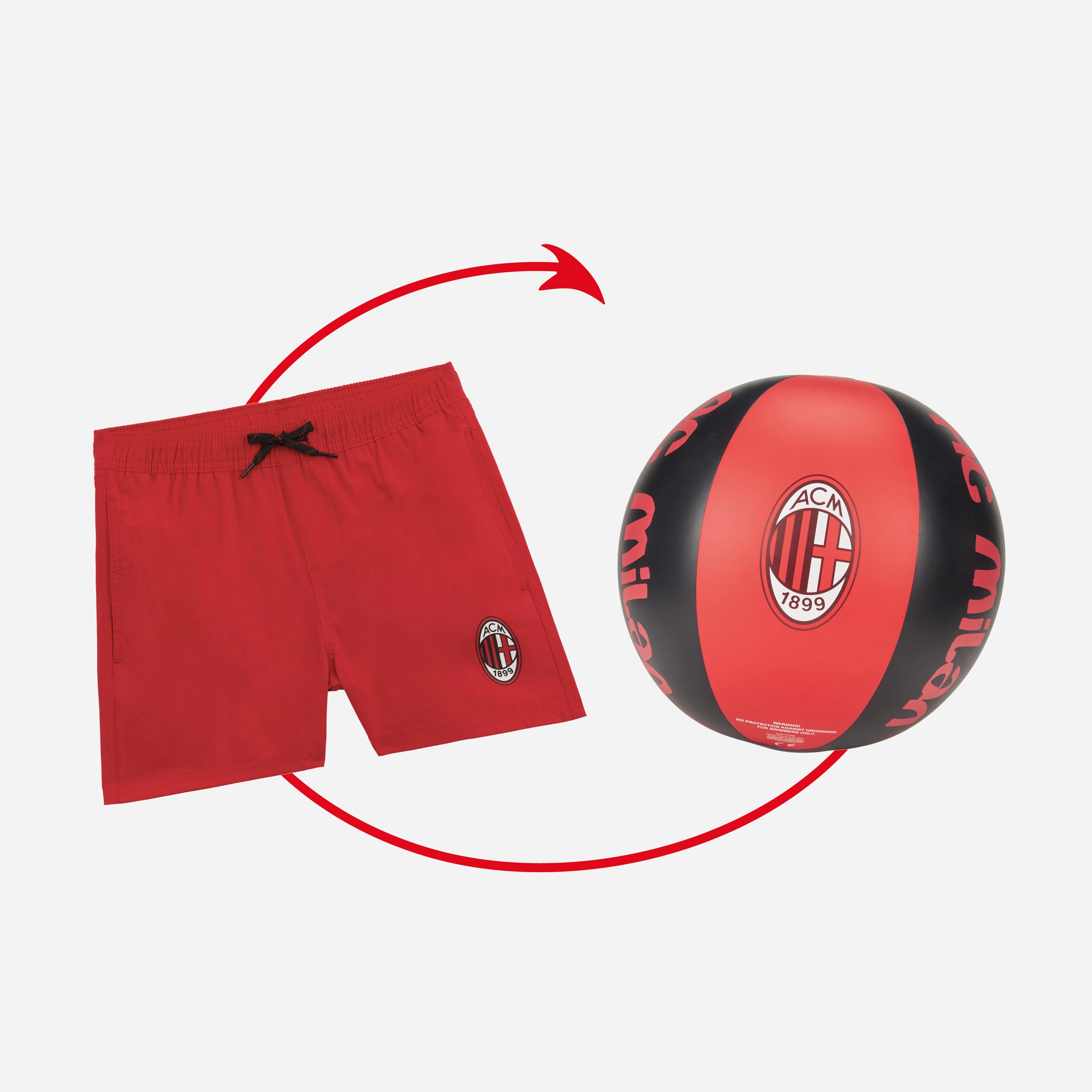 BUNDLE RED KIDS' SWIM SHORTS + BEACHBALL AC MILAN