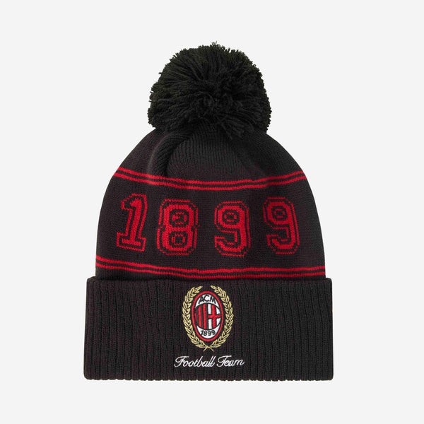 Écharpe + Bonnet AC Milan Officiel – Laine, Bandes Rouge Et Noir, Fabriqué En Italie
