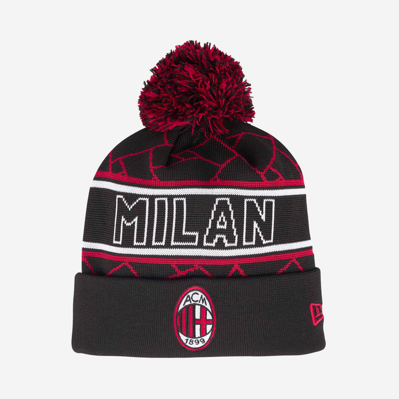 NEW ERA X AC MILAN BLACK BEANIE WITH POMPOM