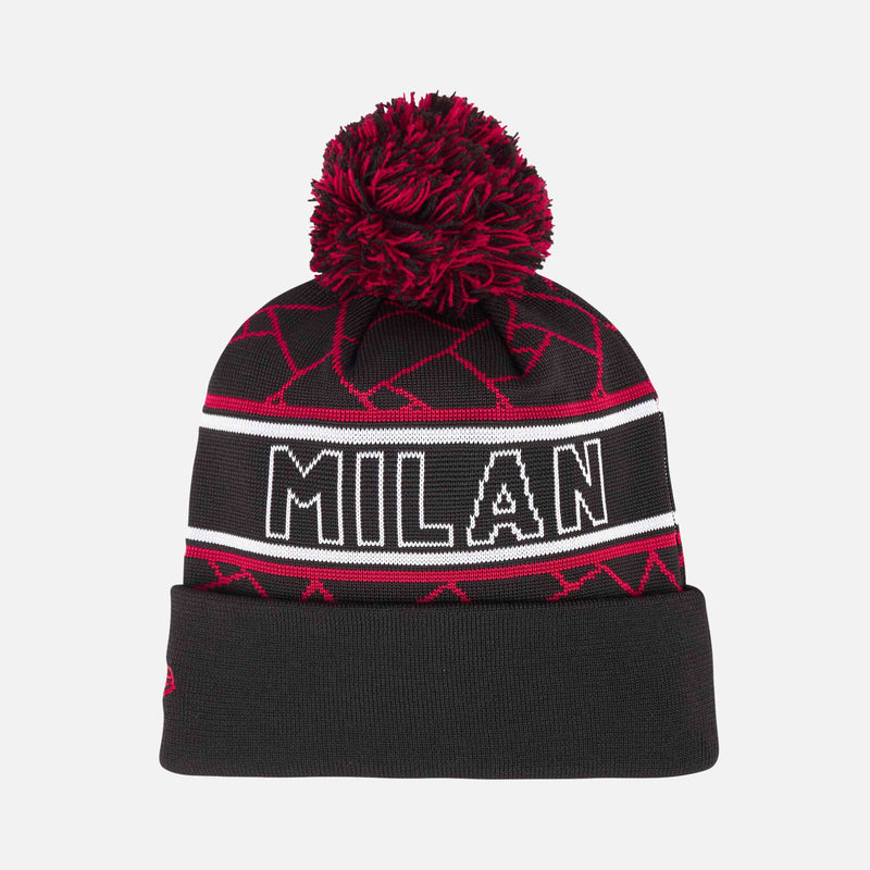 NEW ERA X AC MILAN BLACK BEANIE WITH POMPOM