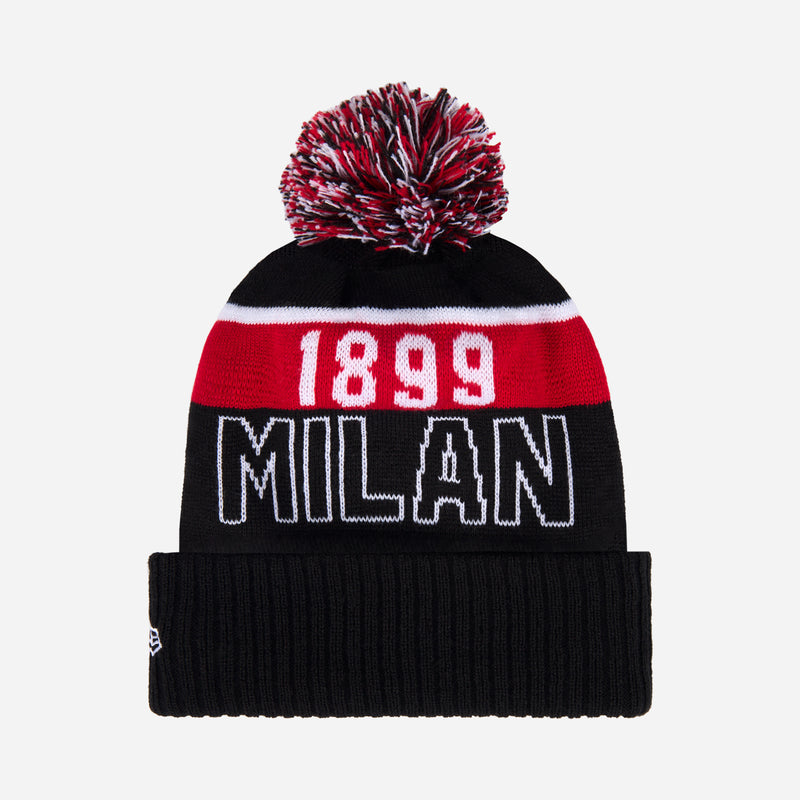 NEW ERA X AC MILAN BLACK AND RED BEANIE WITH POMPOM