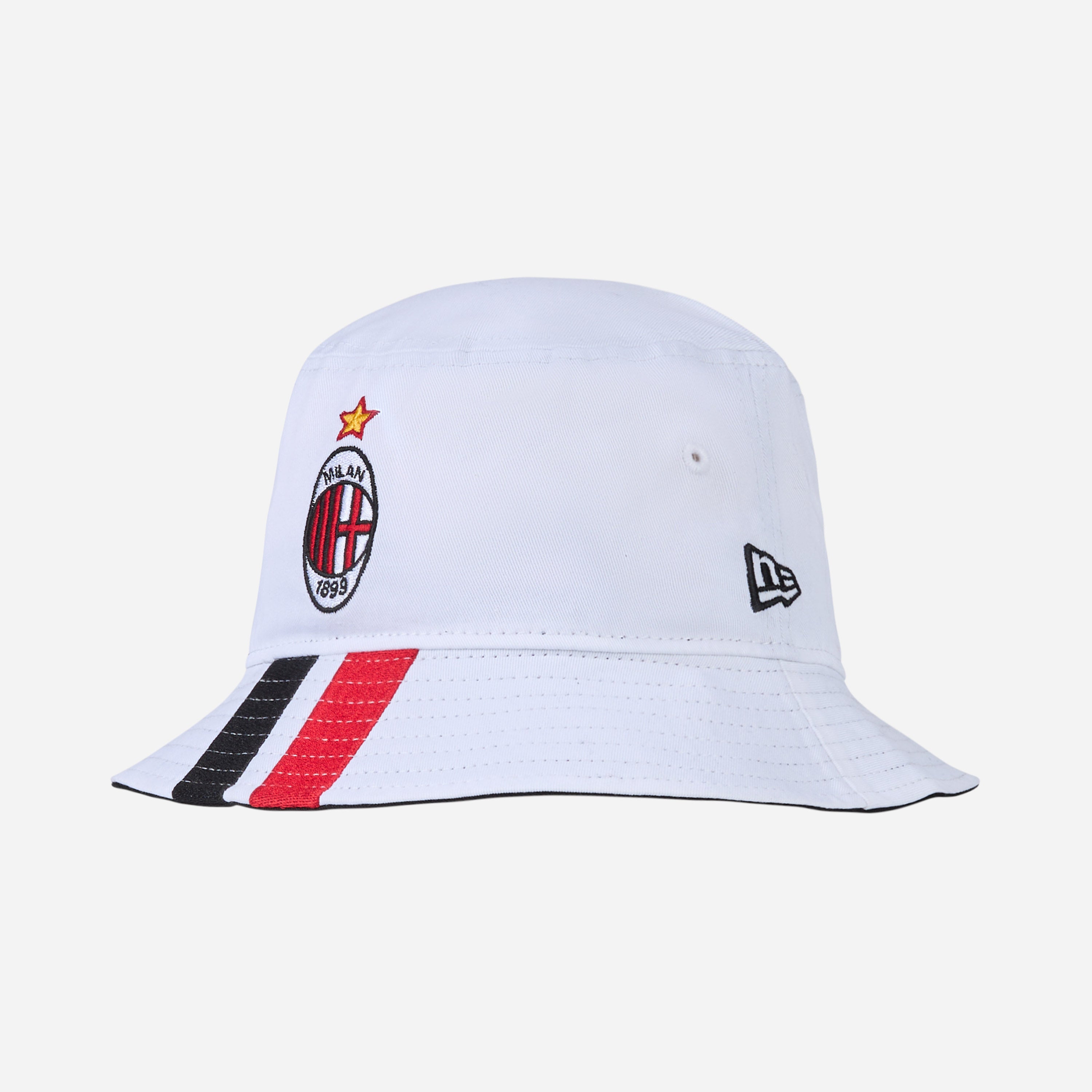 NEW ERA X AC MILAN WHITE BUCKET HAT WITH EMBROIDERED LOGO