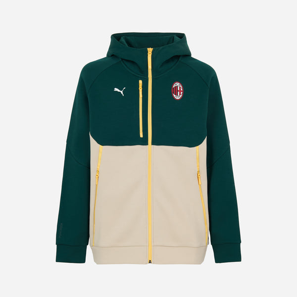 FELPA VERDE MILAN PUMATECH 2025/26 CON ZIP E CAPPUCCIO