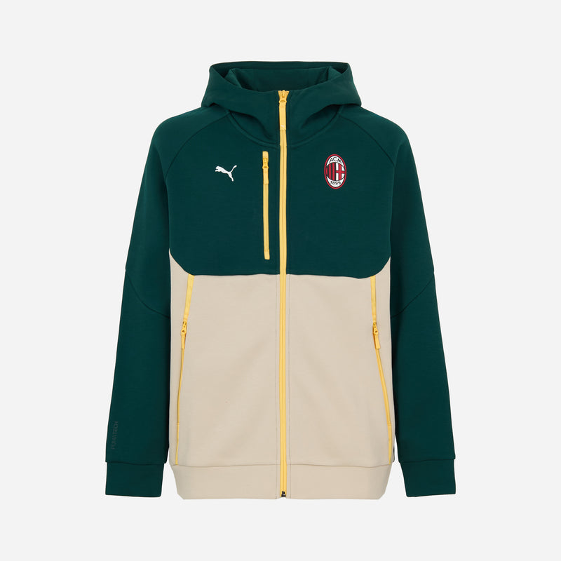 FELPA VERDE MILAN PUMATECH 2025/26 CON ZIP E CAPPUCCIO