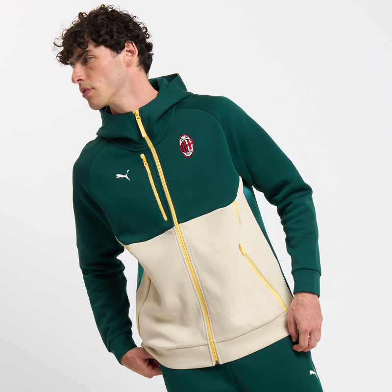 FELPA VERDE MILAN PUMATECH 2025/26 CON ZIP E CAPPUCCIO