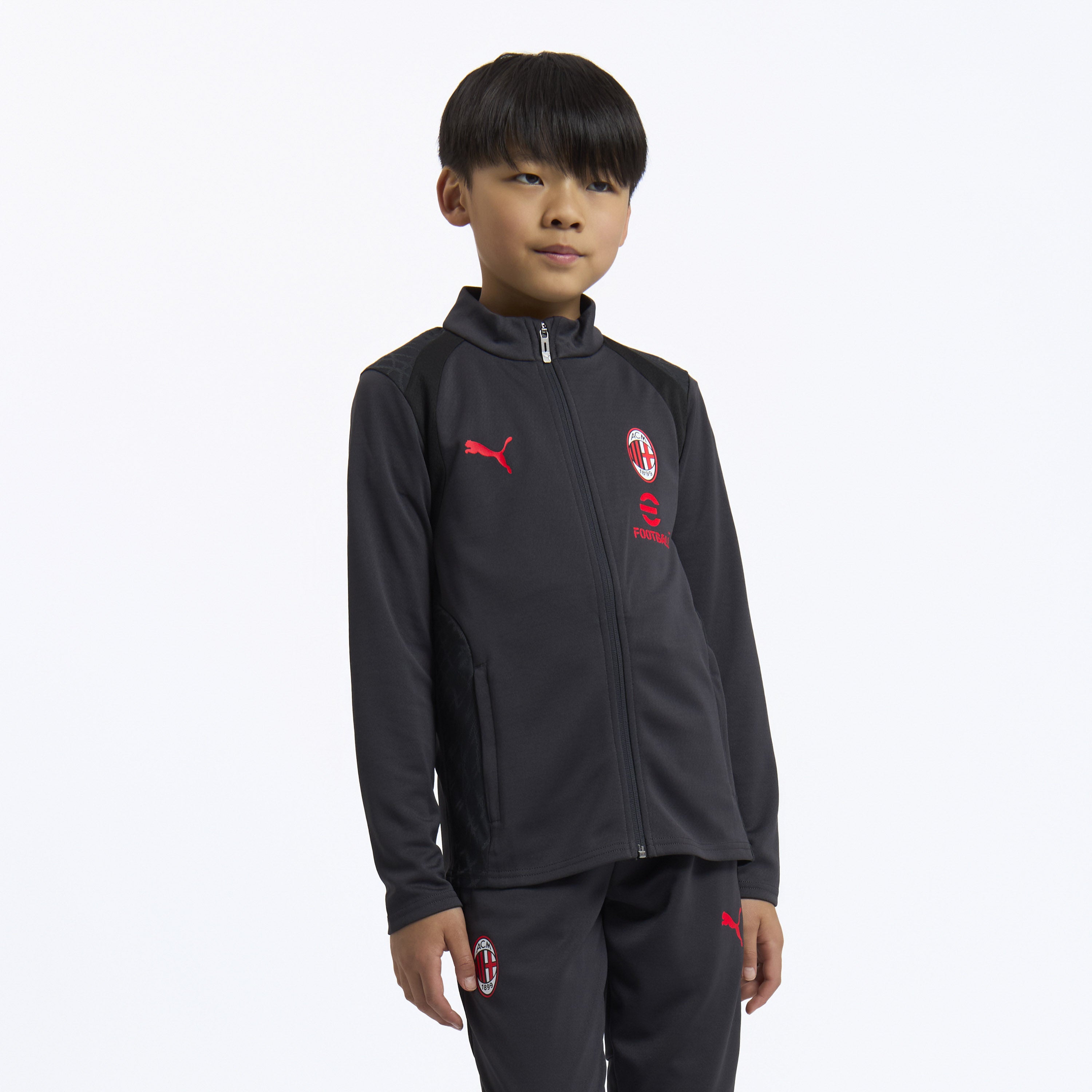 MILAN TRAINING 2026/27 KIDS' DARK GREY JACKET WITH ZIPPER AND POCKETS
