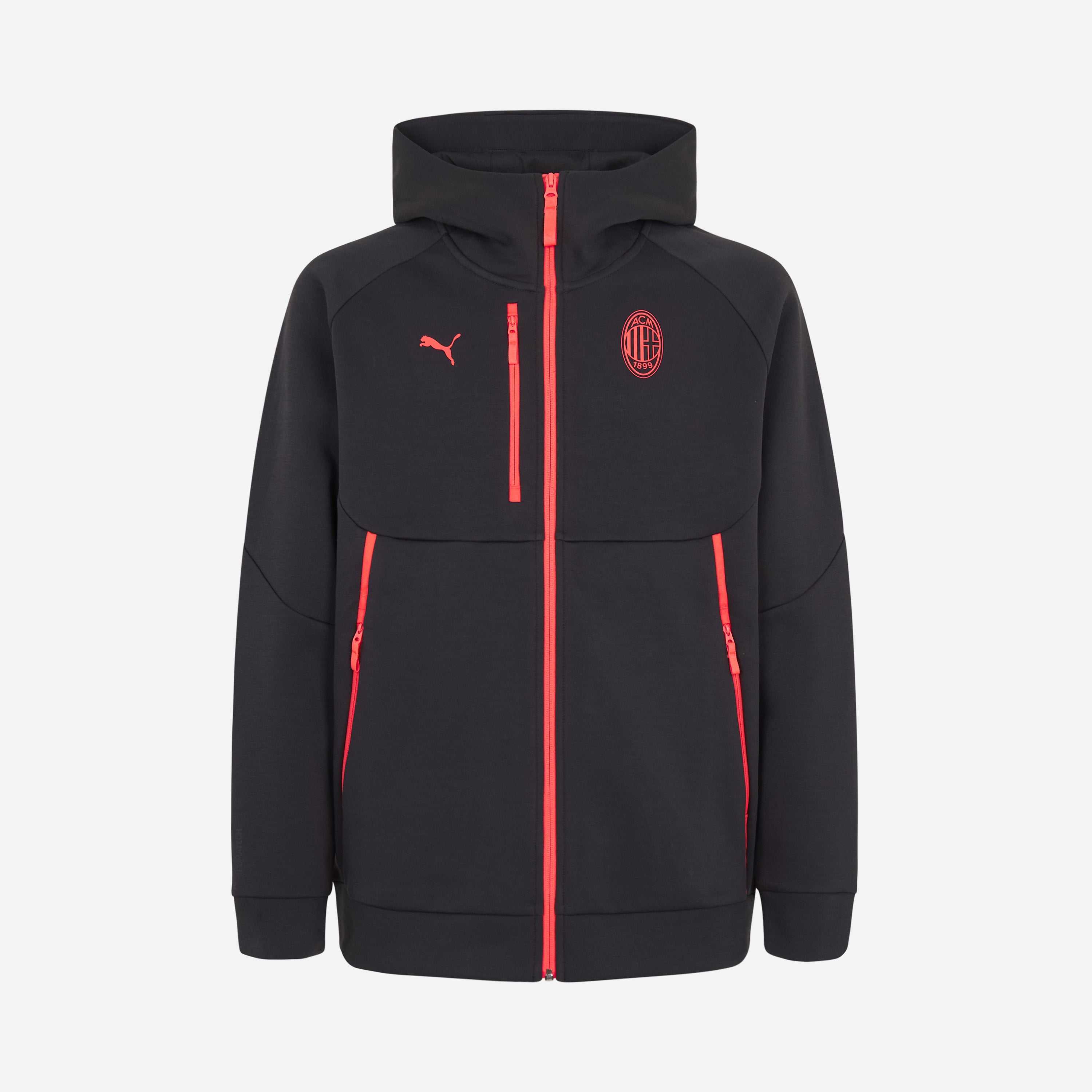 FELPA GRIGIA SCURA MILAN PUMATECH 2026/27 CON ZIP E CAPPUCCIO