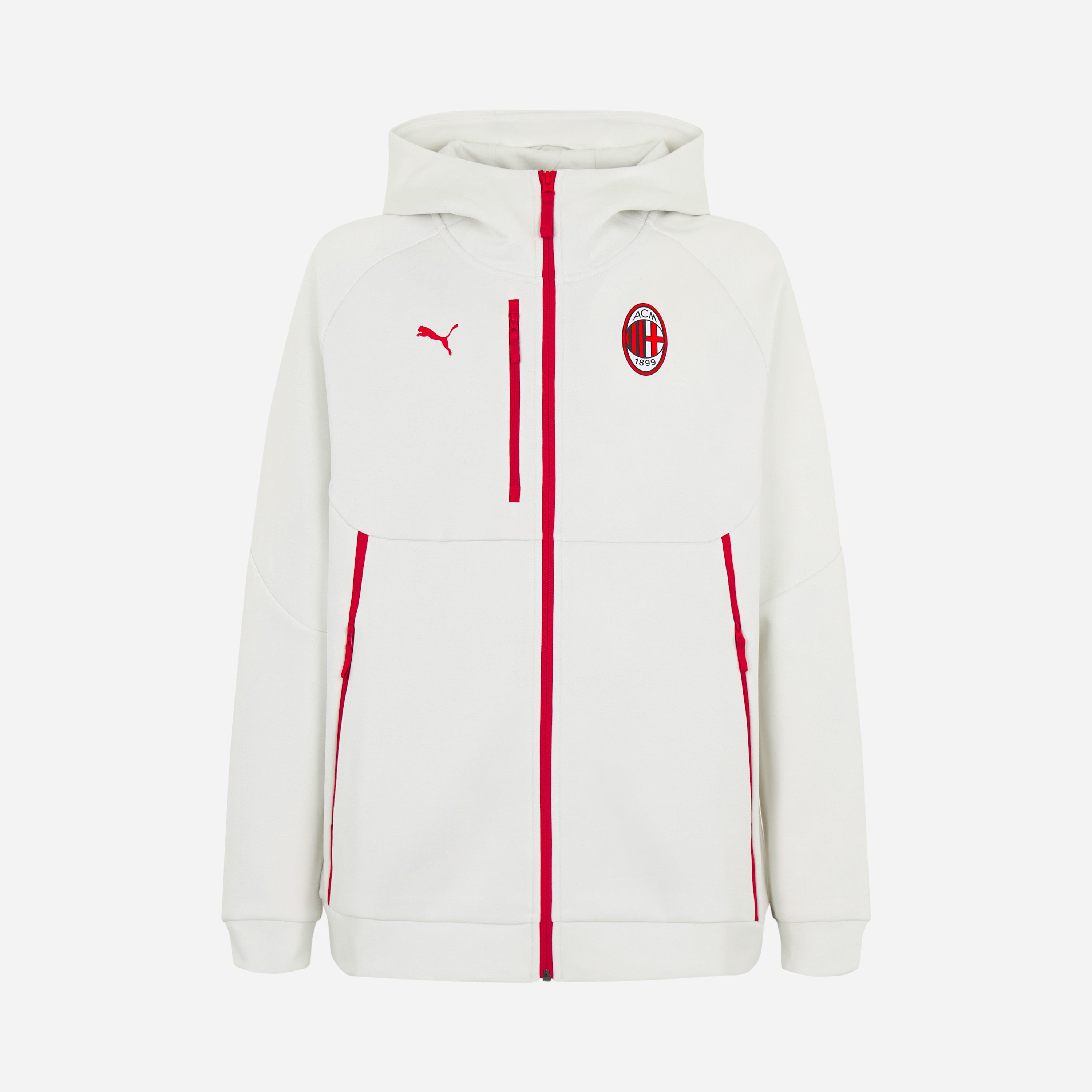 FELPA BIANCA MILAN PUMATECH 2026/27 CON ZIP E CAPPUCCIO