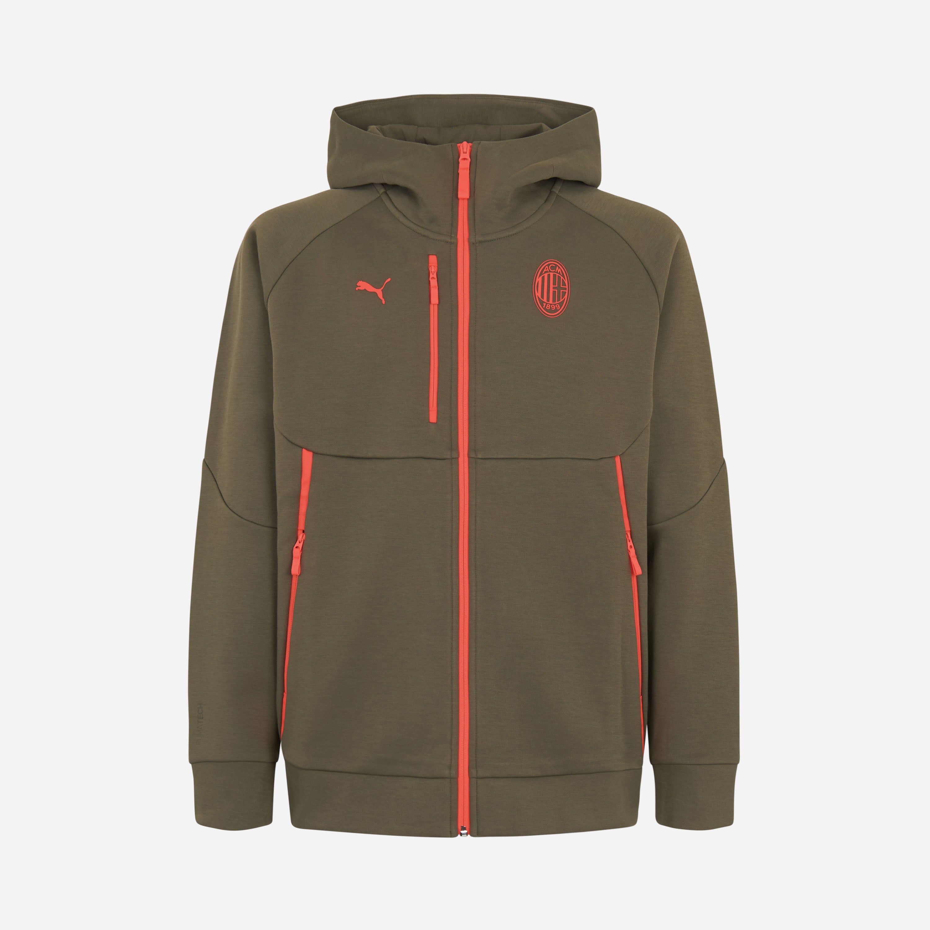 FELPA VERDE MILAN PUMATECH 2026/27 CON ZIP E CAPPUCCIO