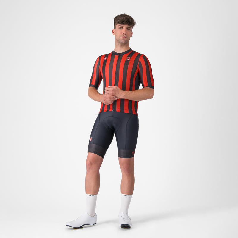 CASTELLI X AC MILAN RED AND BLACK STRIPED CYCLING JERSEY AC