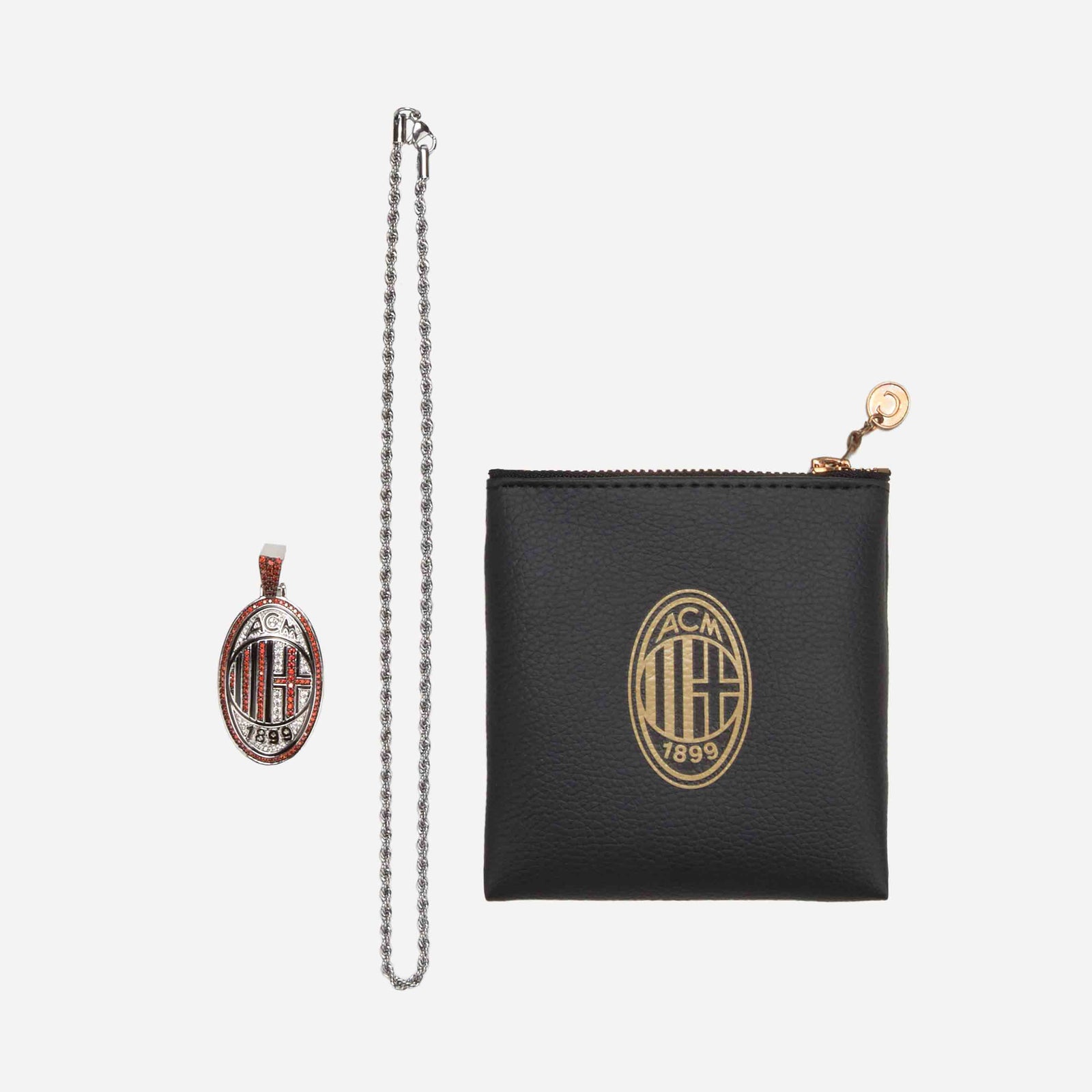 Collier Homme AC Milan Officiel – En Acier Inoxydable, Pendentif 2,5 Cm, Taille 48 Cm, Lowell
