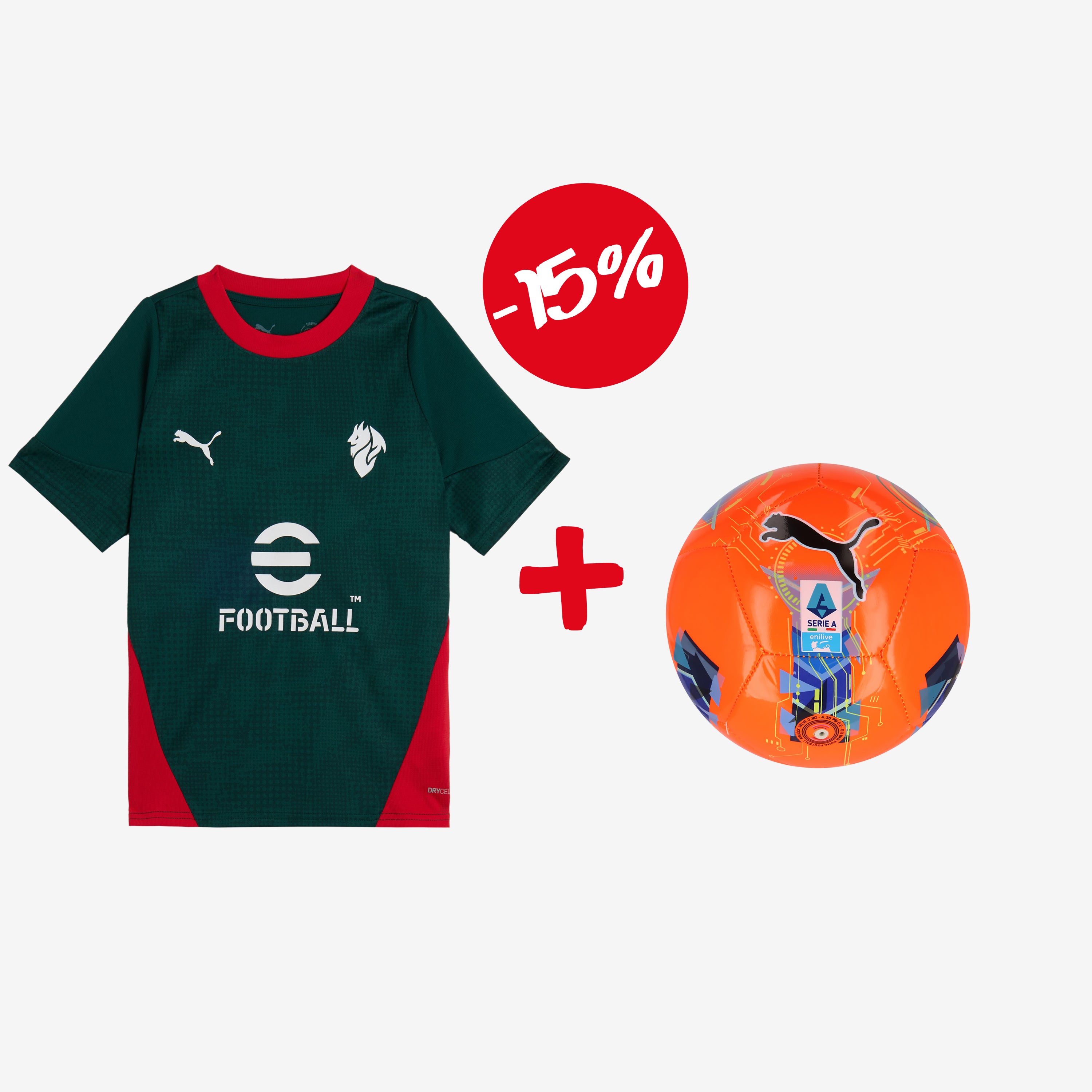 BUNDLE MAGLIA VERDE BAMBINO TRAINING + MINI PALLONE PUMA SERIE A 2025/26