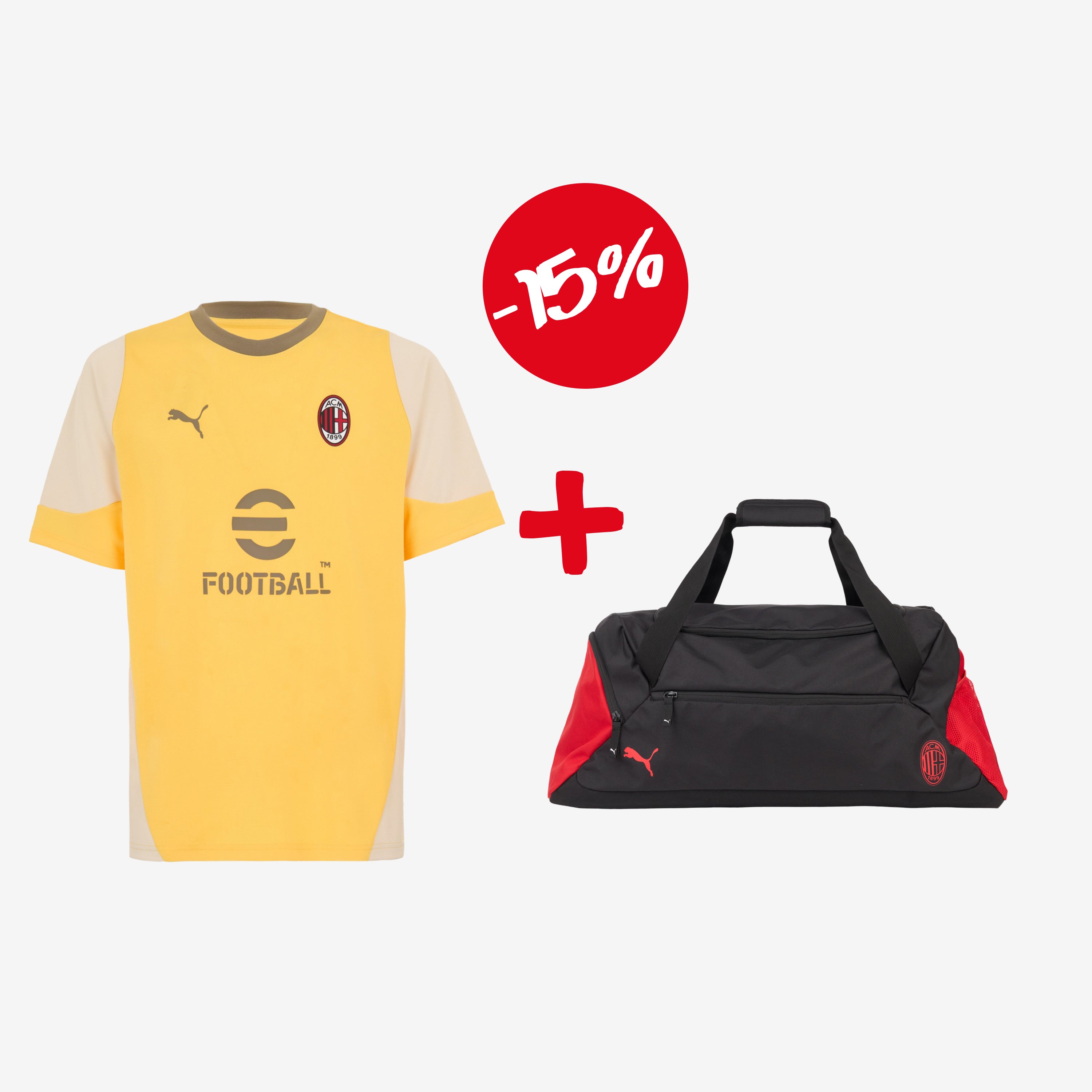 BUNDLE AC MILAN TRAINING 2025/26 YELLOW JERSEY + RED AND BLACK SPORTS BAG