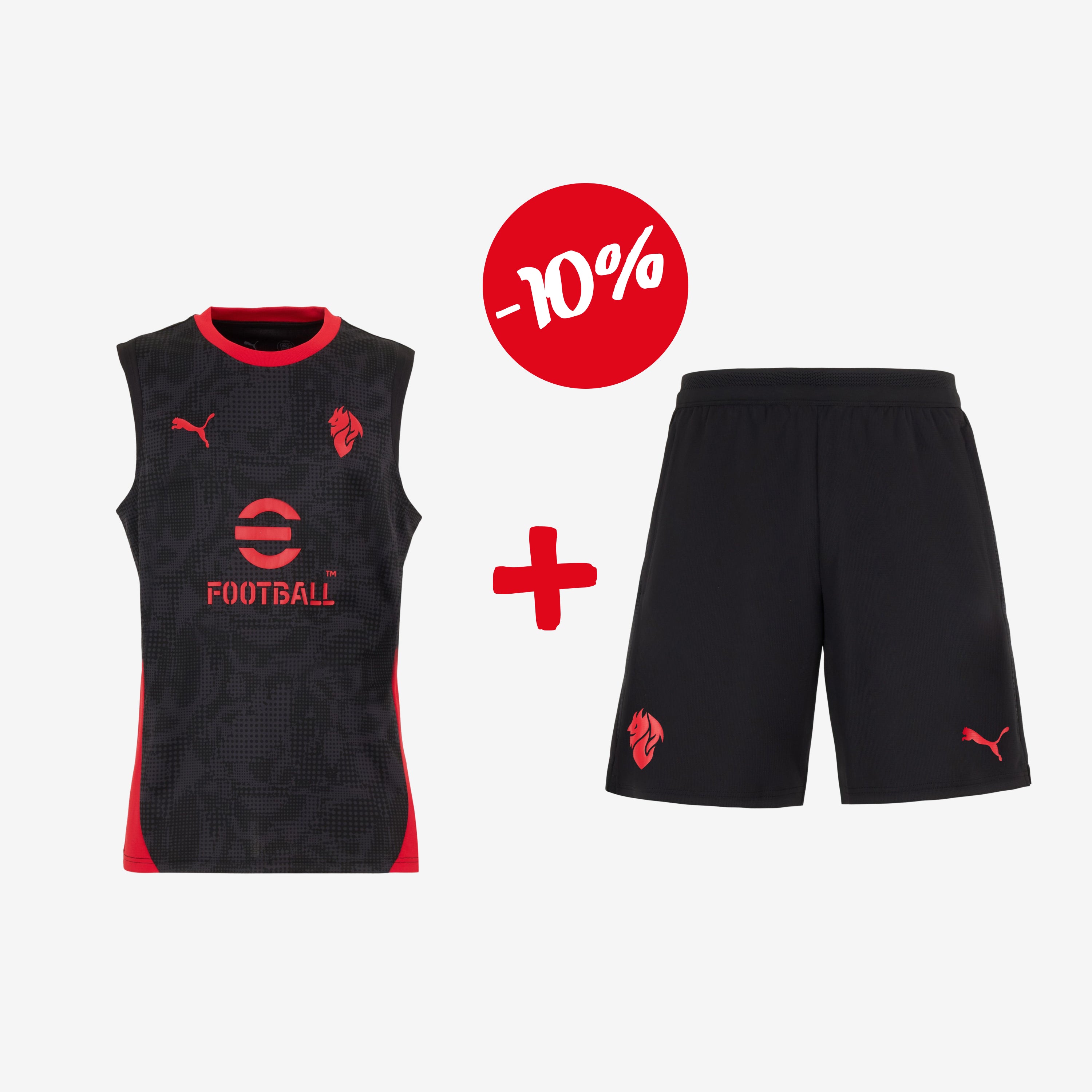 BUNDLE SLEEVELESS BLACK JERSEY + BLACK SHORTS MILAN TRAINING 2025/26