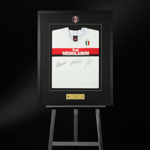VAN BASTEN, GULLIT E RIJKAARD AC MILAN SIGNED AND FRAMED AWAY JERSEY 1988/89