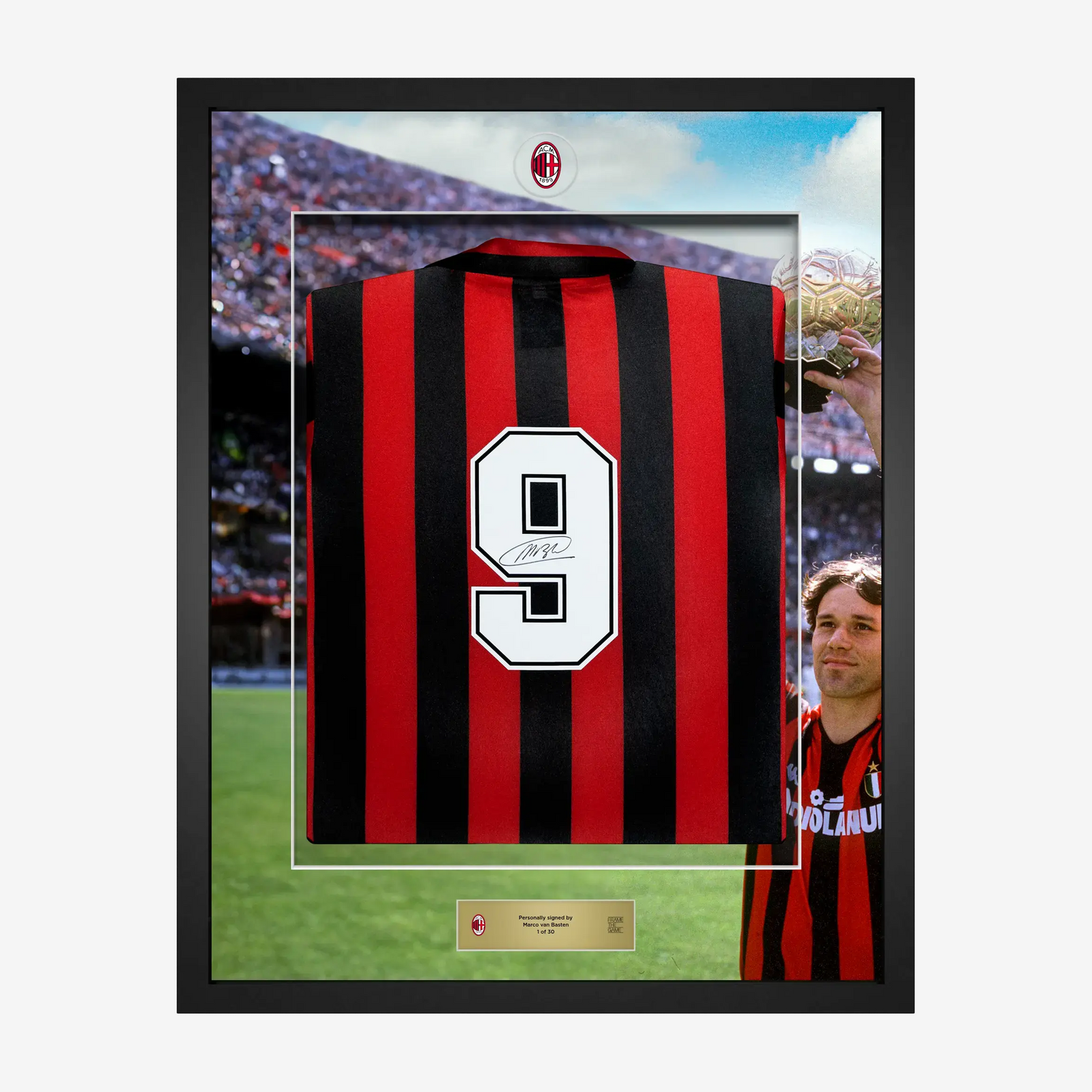 VAN BASTEN AC MILAN SIGNED AND FRAMED HOME JERSEY 1988/89 | AC
