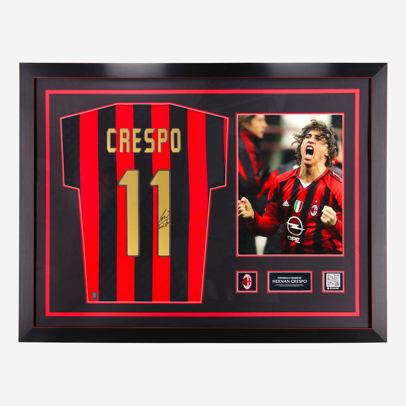 CRESPO AC MILAN BACK SIGNED AND FRAMED HOME SHIRT 2004/05