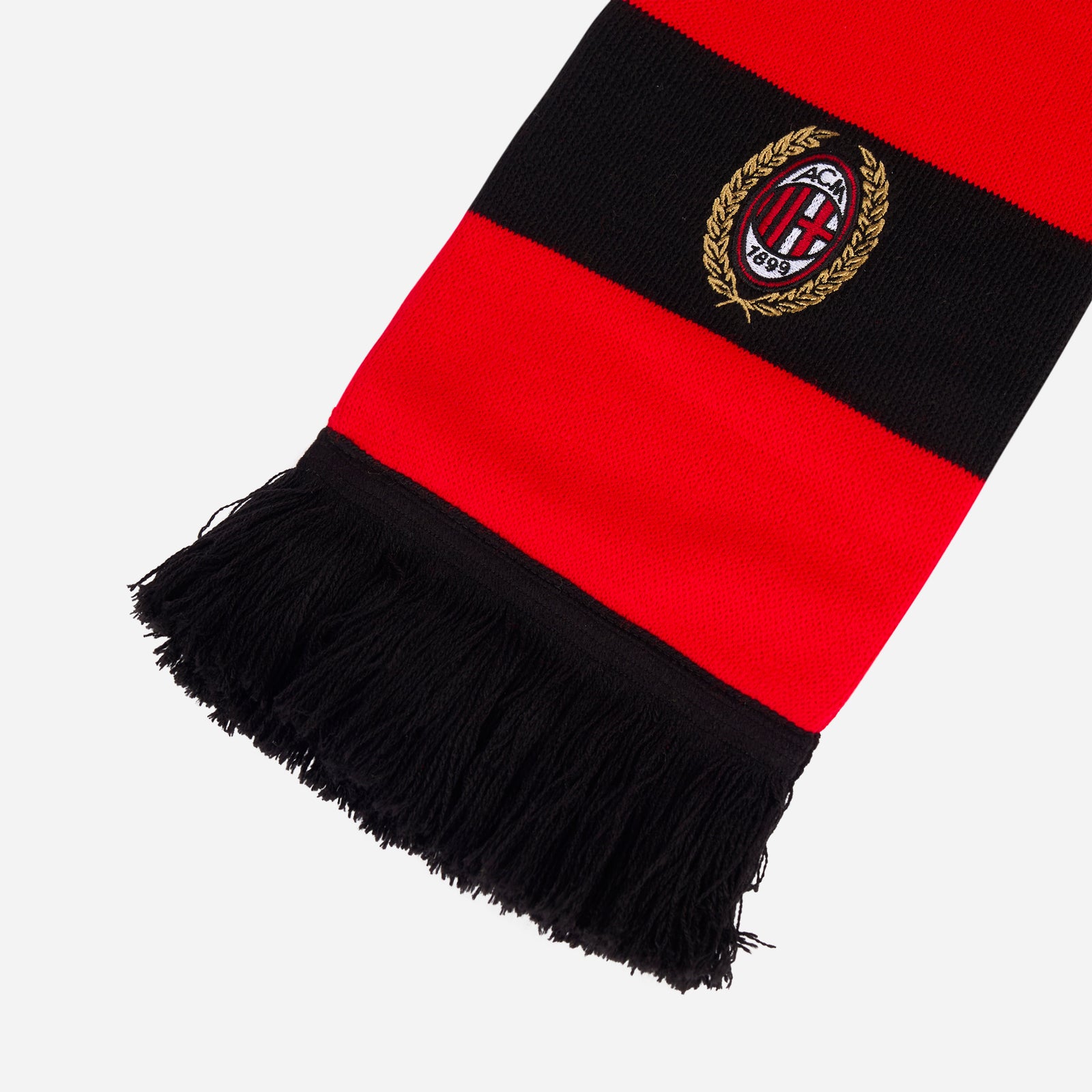 新品　AC Milan  スカーフ フリンジ付き 黒/赤 AC MILAN STRIPED SCARF WITH EMBROIDERY | AC Milan Store
