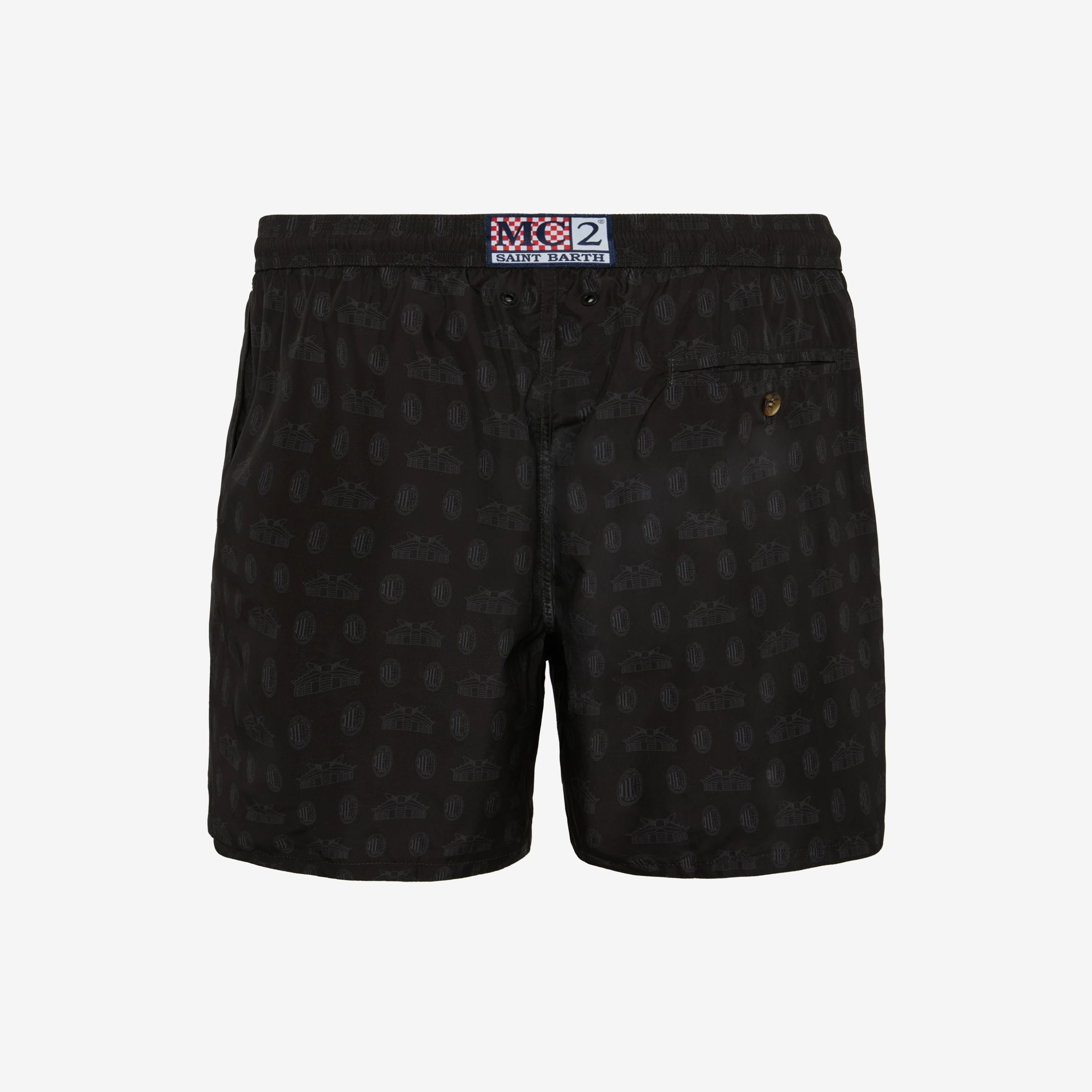 MC2 SAINT BARTH X AC MILAN SWIM SHORTS WITH LOGO AND STADIUM PATTERN
