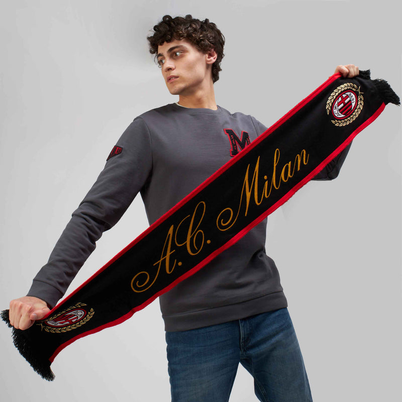 AC MILAN DOUBLE SIDE SCARF WITH LOGO AND GOLD DETAILS