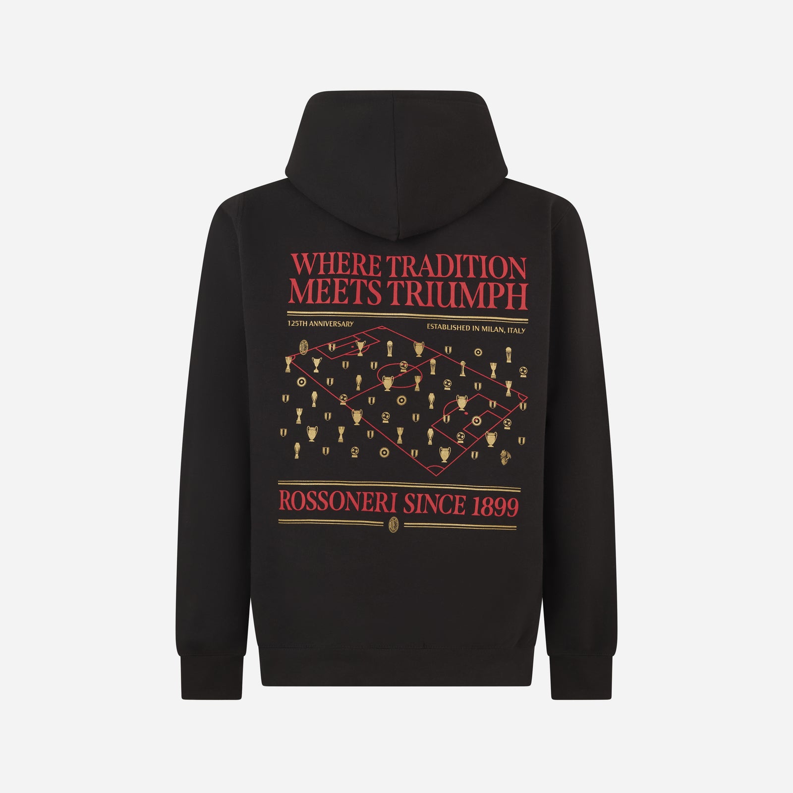 Felpa Con Cappuccio AC Milan Uomo - Nera Con Logo Splash Rosso, Cotone, Edizione 1899, Per Tifosi