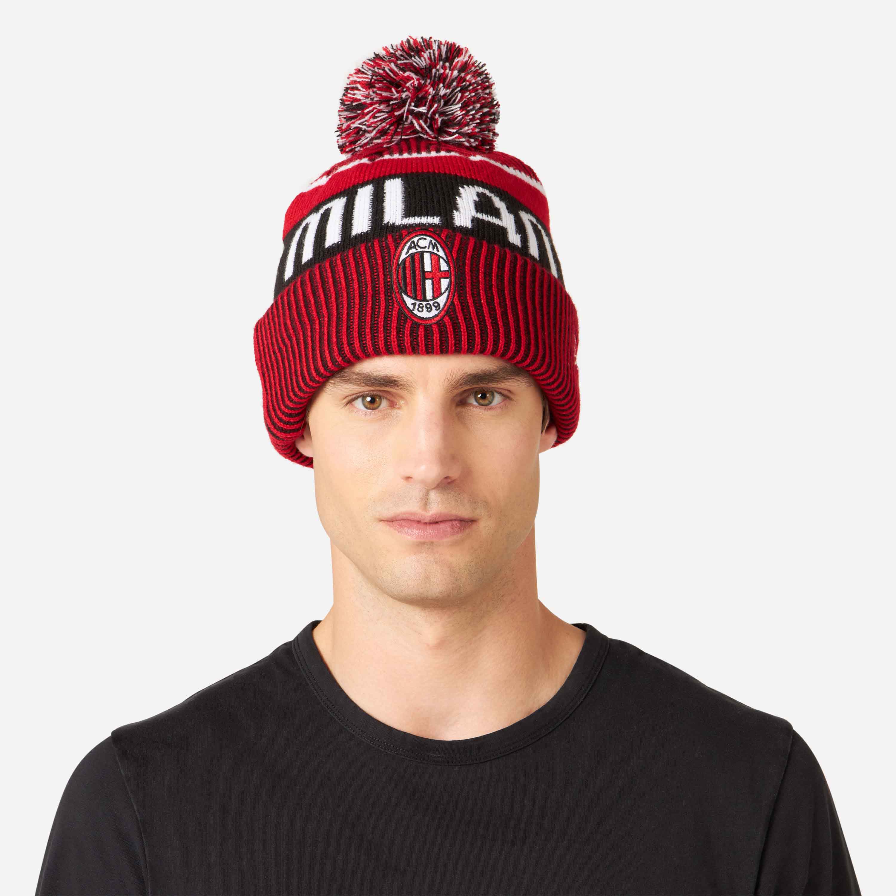 NEW ERA X AC MILAN BOBBLE BEANIE WITH LOGO