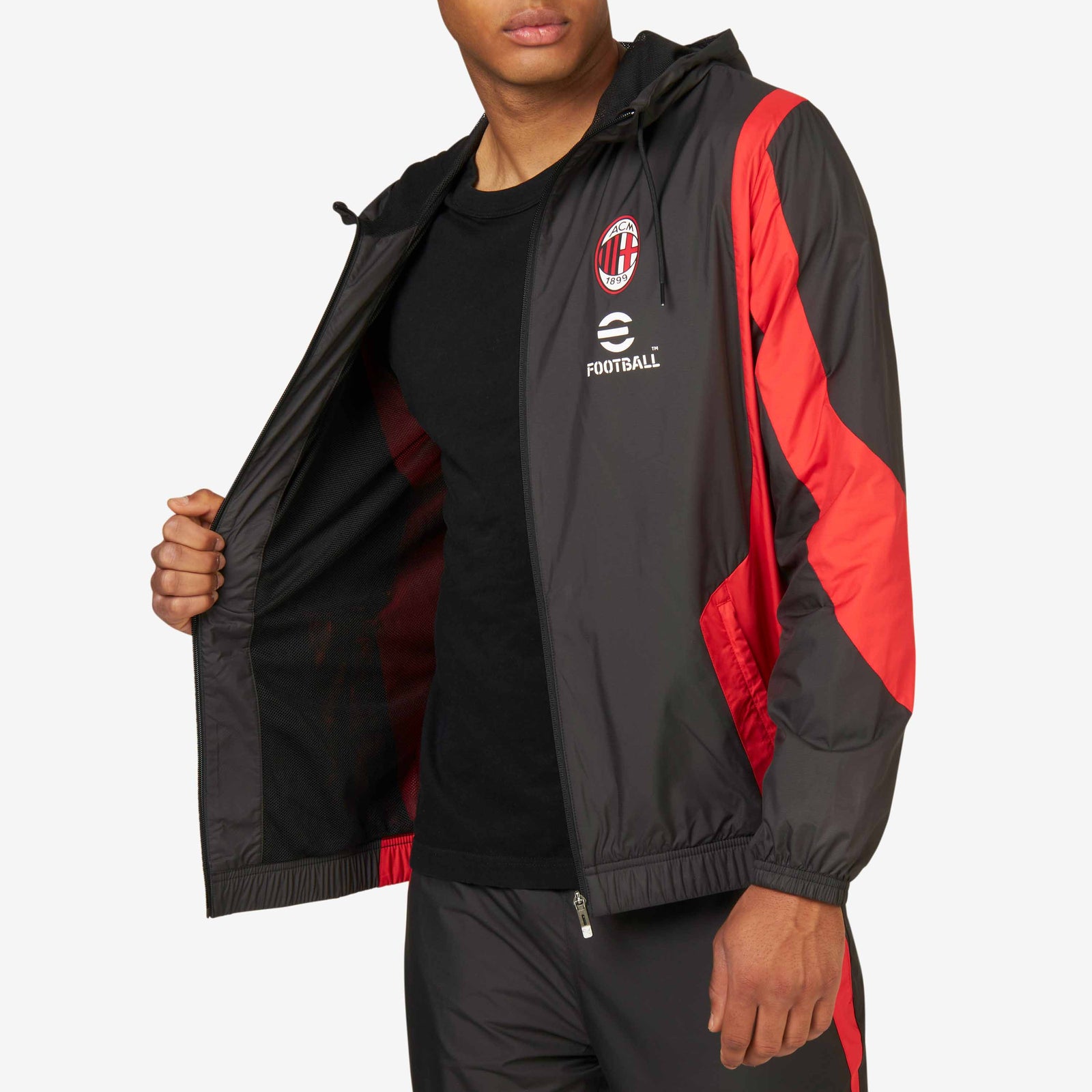 MILAN PREMATCH 2023 24 JACKET WITH ZIPPER AND HOOD AC Milan Store