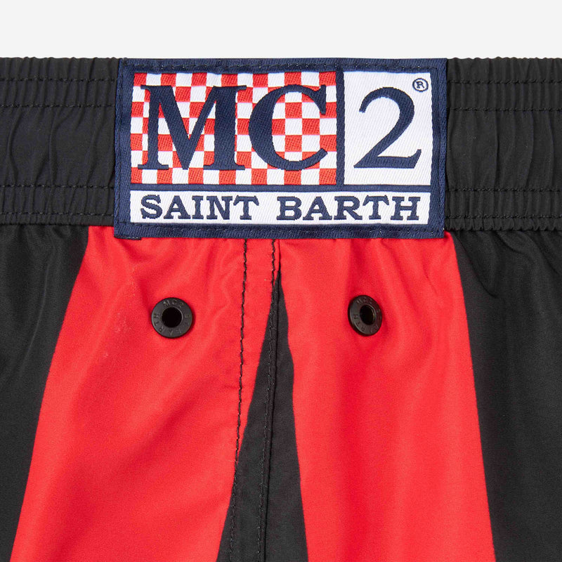 MC2 SAINT BARTH X AC MILAN SWIM SHORTS WITH RED&BLACK STRIPES
