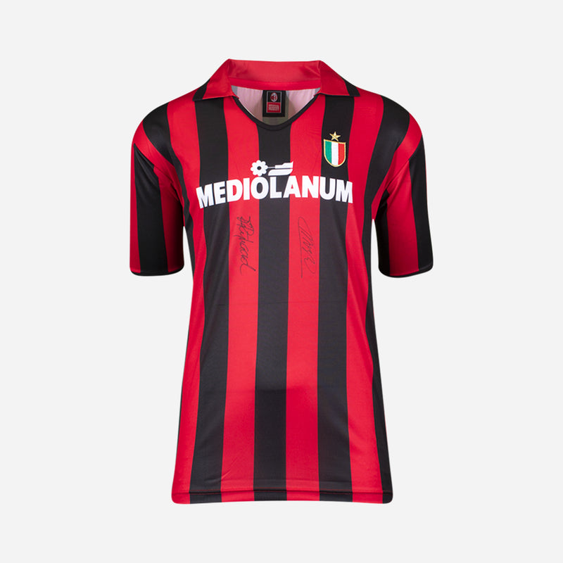 Marco van Basten & Frank Rijkaard Official AC Milan Front Signed and Framed Retro Home Shirt