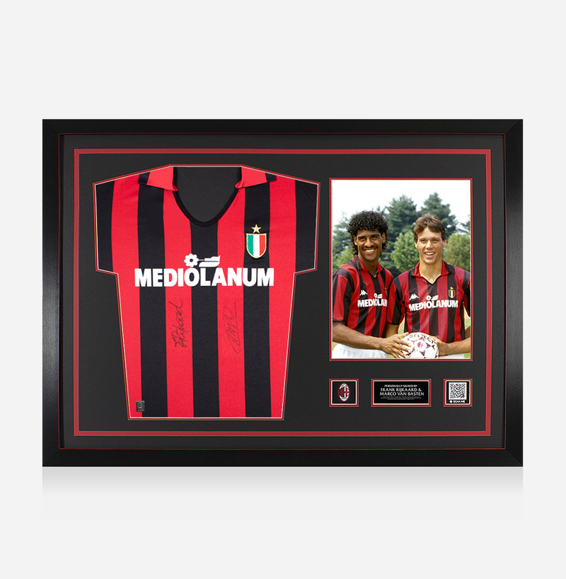 Marco Van Basten & Frank Rijkaard AC Milan Back Signed and Framed Home Shirt
