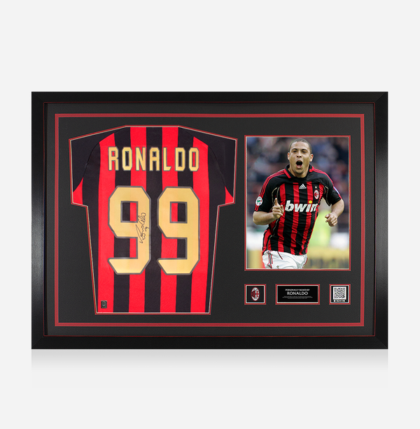 Ronaldo AC Milan Back Signed and Framed Home Shirt Gold