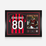 Ronaldinho Official AC Milan Back Signed and Framed Modern Home Shirt With Fan Style Numbers