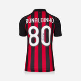 Ronaldinho Official AC Milan Back Signed and Framed Modern Home Shirt With Fan Style Numbers