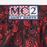 MC2 SAINT BARTH X AC MILAN SWIM SHORTS WITH RED&BLACK ALLOVER PRINT